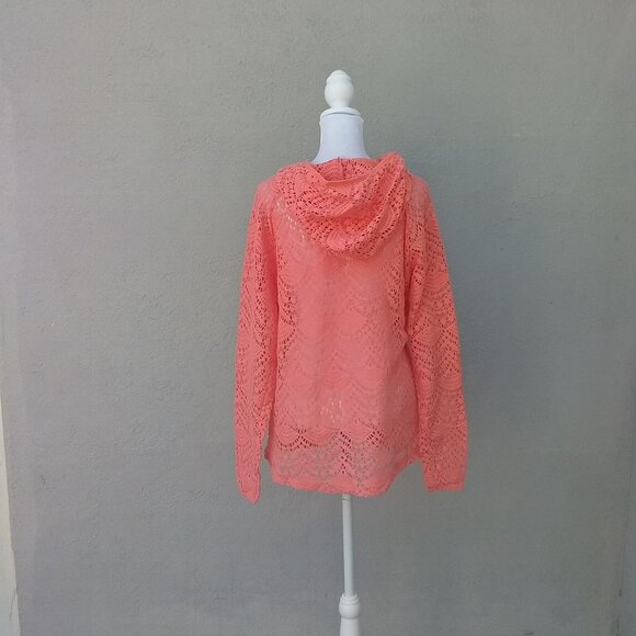 Charlie Paige Womens Jacket Size L-XL Open Weave Melon-Peach Hooded Zipper - Picture 2 of 4